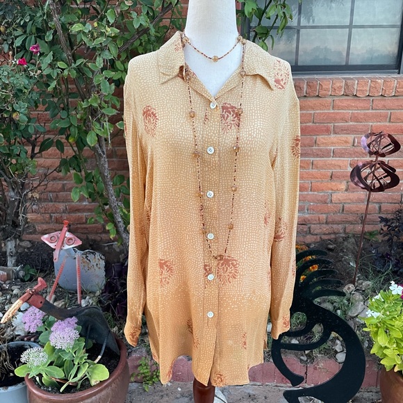 Katherine Kelly Collections • Size 12 • 100% Silk • Brwon/Gold • Floral • Blouse - Picture 13 of 15